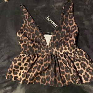 Boohoo Cheetah Peplum Top